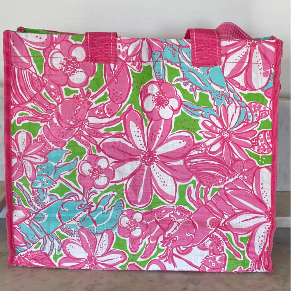 LILLY PULITZER Shore do love shopping Pink and Green Floral Market Eco Tote - Picture 8 of 16